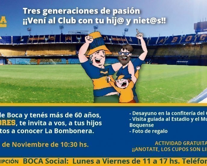 Tu papá, tus hijos y vos en la Bombonera